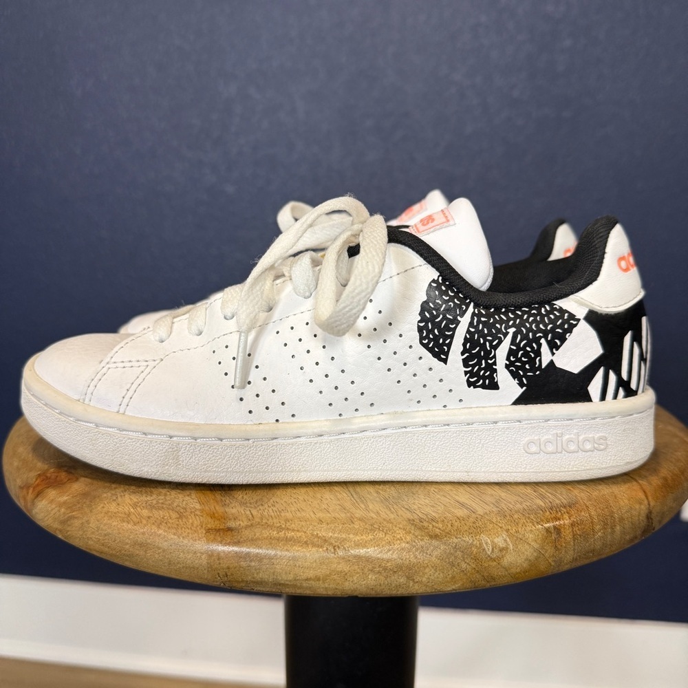 Adidas Women's Neo Cloudfoam Advantage White & Black Graphic Sneakers | Size 6.5